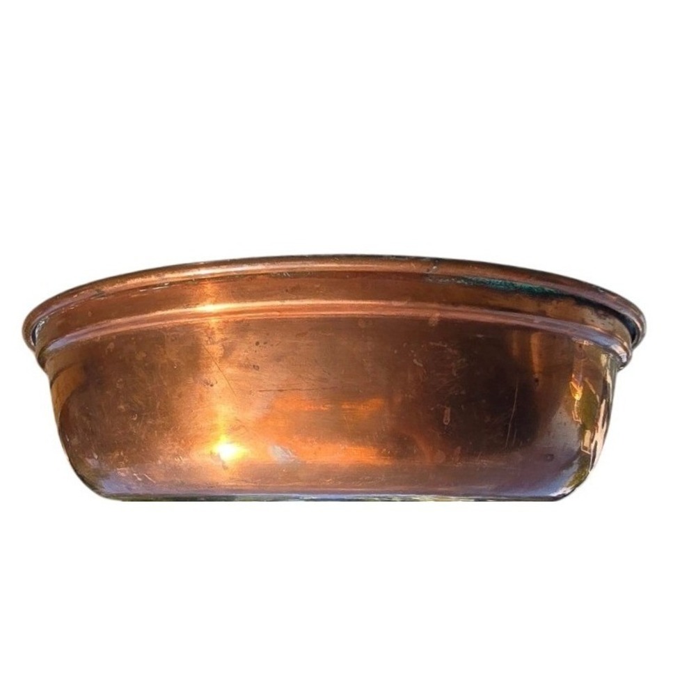 Vintage Large Copper Mixing Bowl Tin Lined Round Heavy Duty Farmhouse 10 Inch